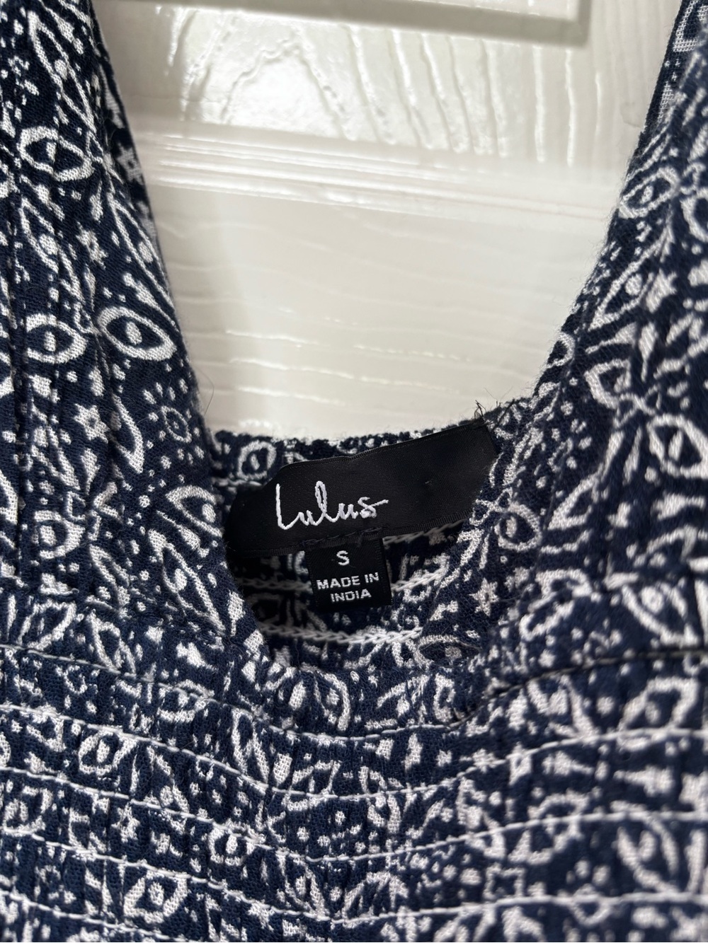 Navy blue & White Patterned Maxi Dress - Tie Strap Sundress - Picture 3 of 5